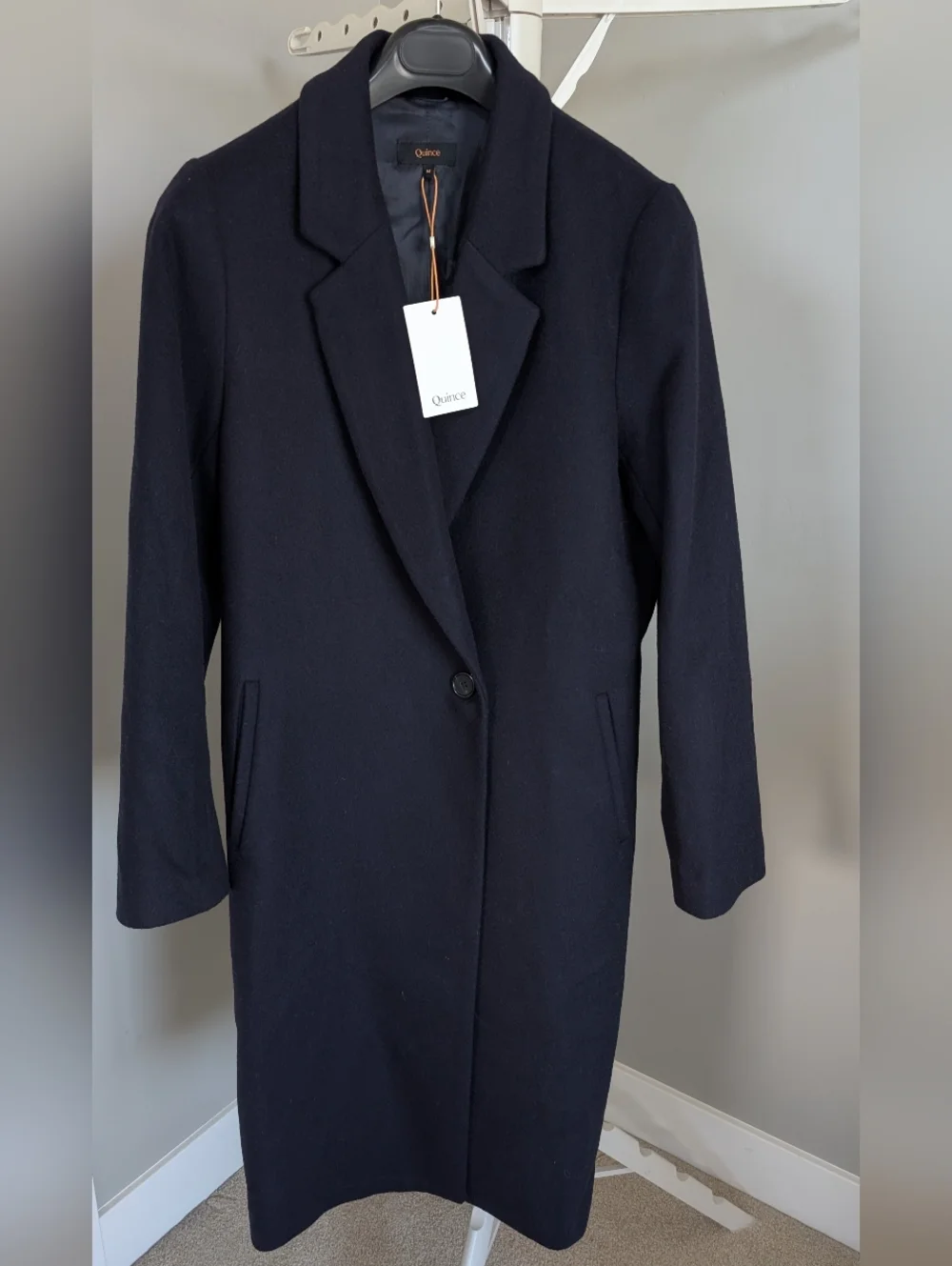 Quince Italian Wool Navy Single-Button Long Coat - Picture 1 of 11